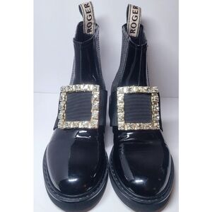 Roger Vivier Womens Black Boot Viv Rangers Strass Patent  Chelsea Size 5.5 EU 36